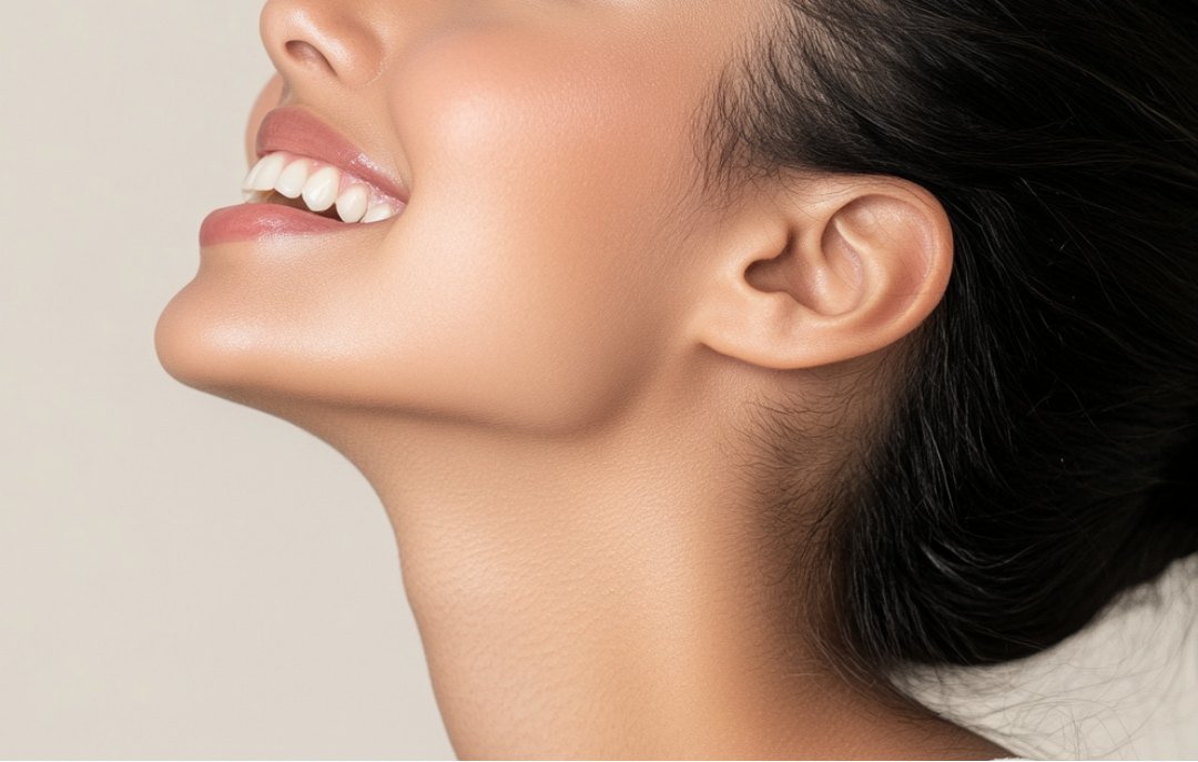 Profile of a woman with a smooth, defined jawline and neck, the goal of jowl treatment at Anato Aesthetics in Scottsdale